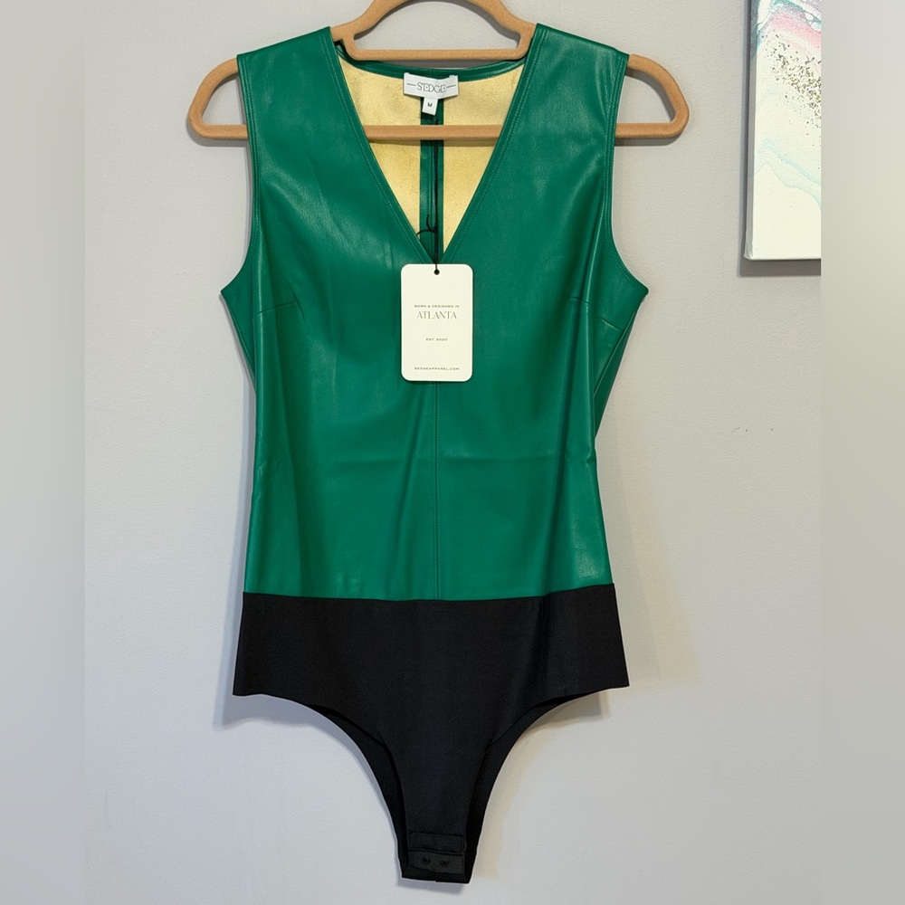 S’Edge Green and Black Vegan Leather Bodysuit size medium